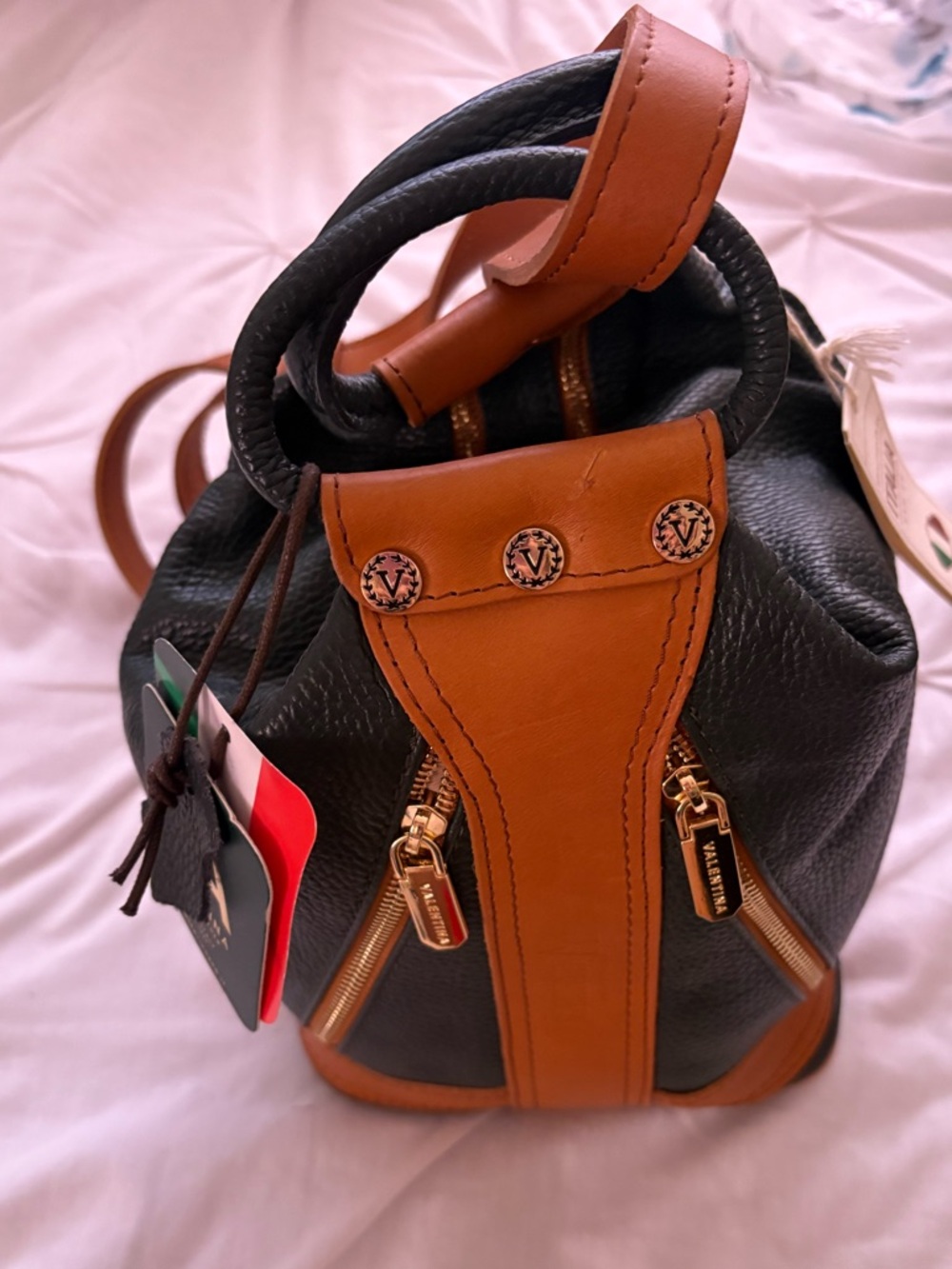 Valentina Leather Drawstring Bucket Bag